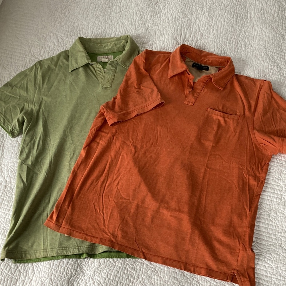 Banana Republic Bundle Men’s Green and Orange Pima Polo Shirts, Medium